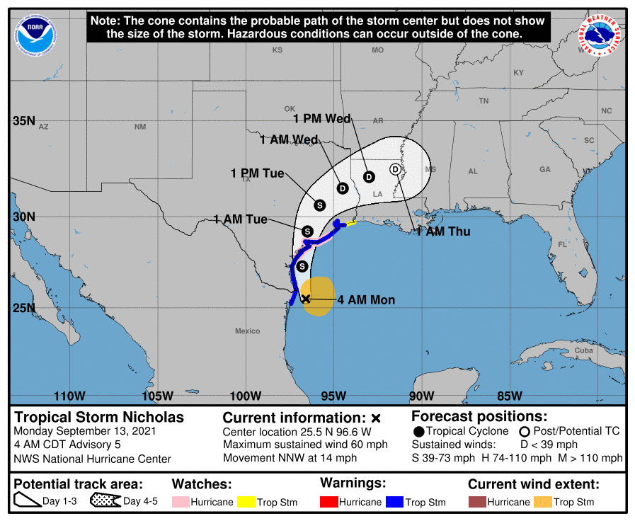 path of Tropical Storm Nicholas