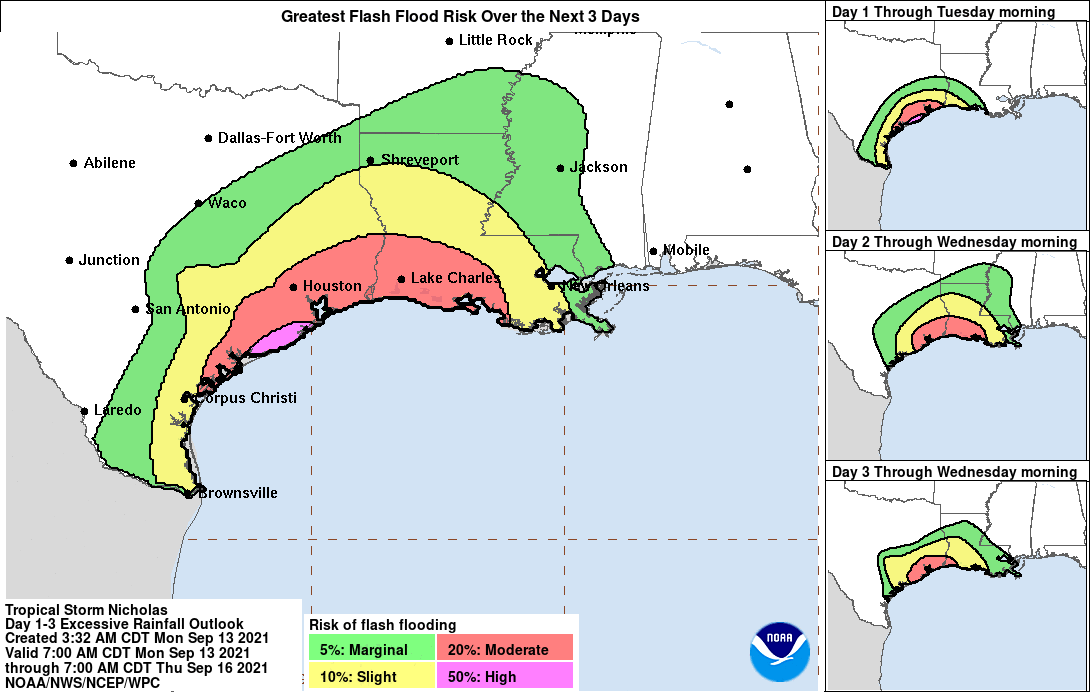 TS Nicholas Flash Flood Potential 