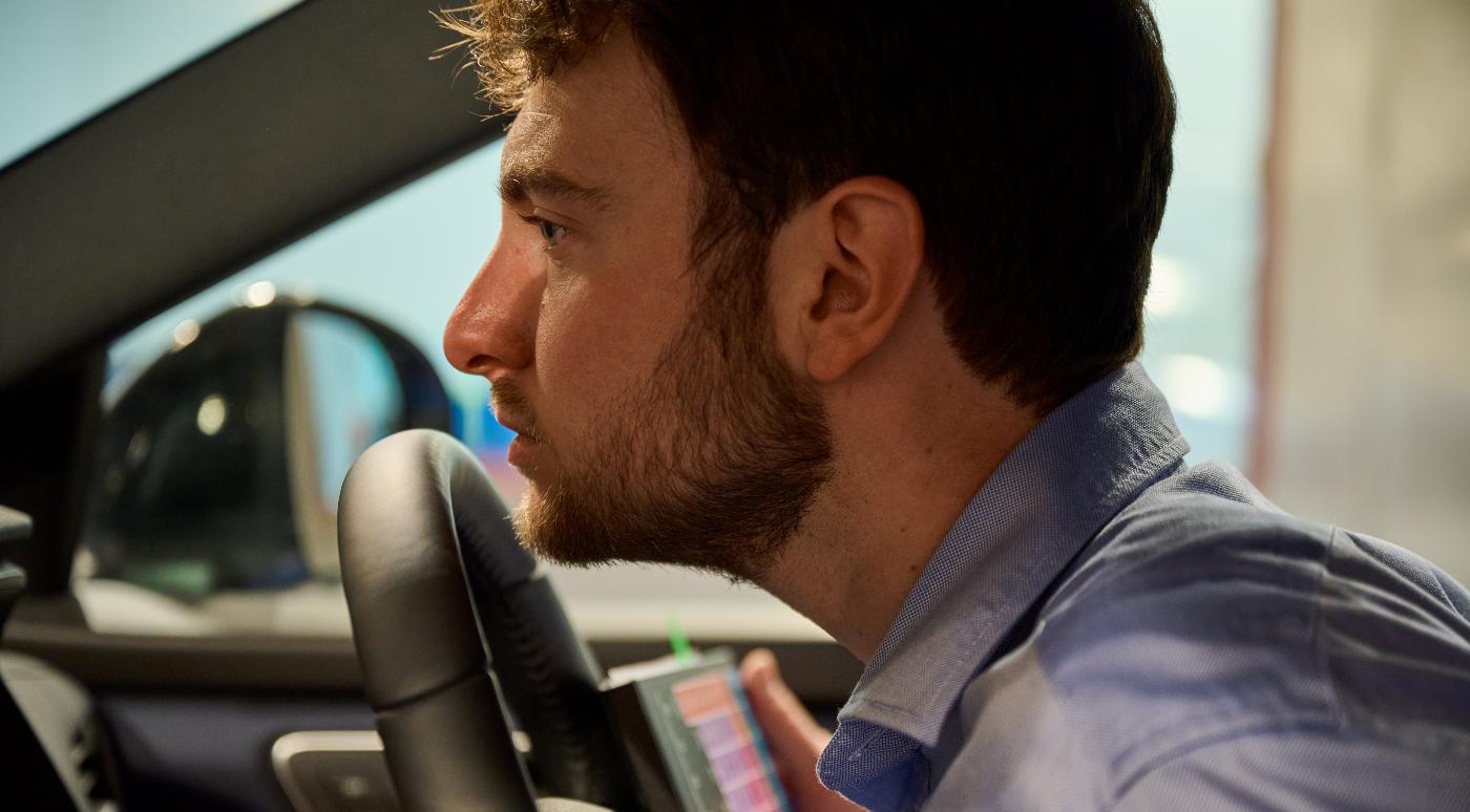 man in a car