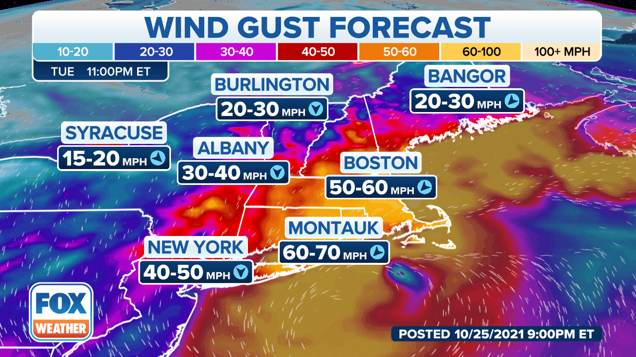 Wind gust forecast for the Northeast