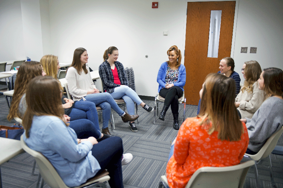 Melissa Brown teaches in a social work class