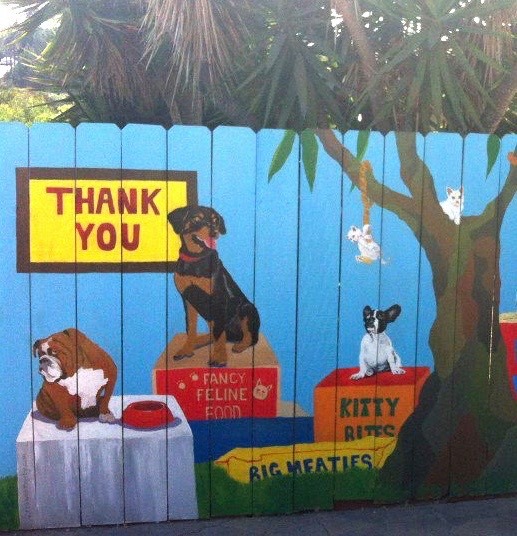 pets on fence painting 