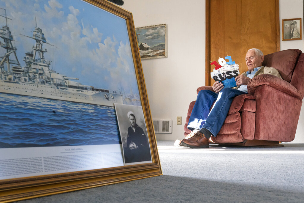Painting of David in 1941 and the USS Oklahoma