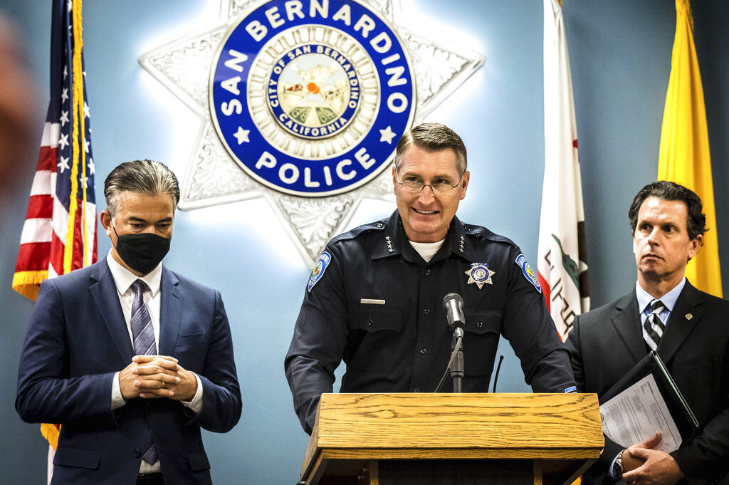 San Bernardino Police Chief David Green speaks during a press conference at the San Bernardino Police Station