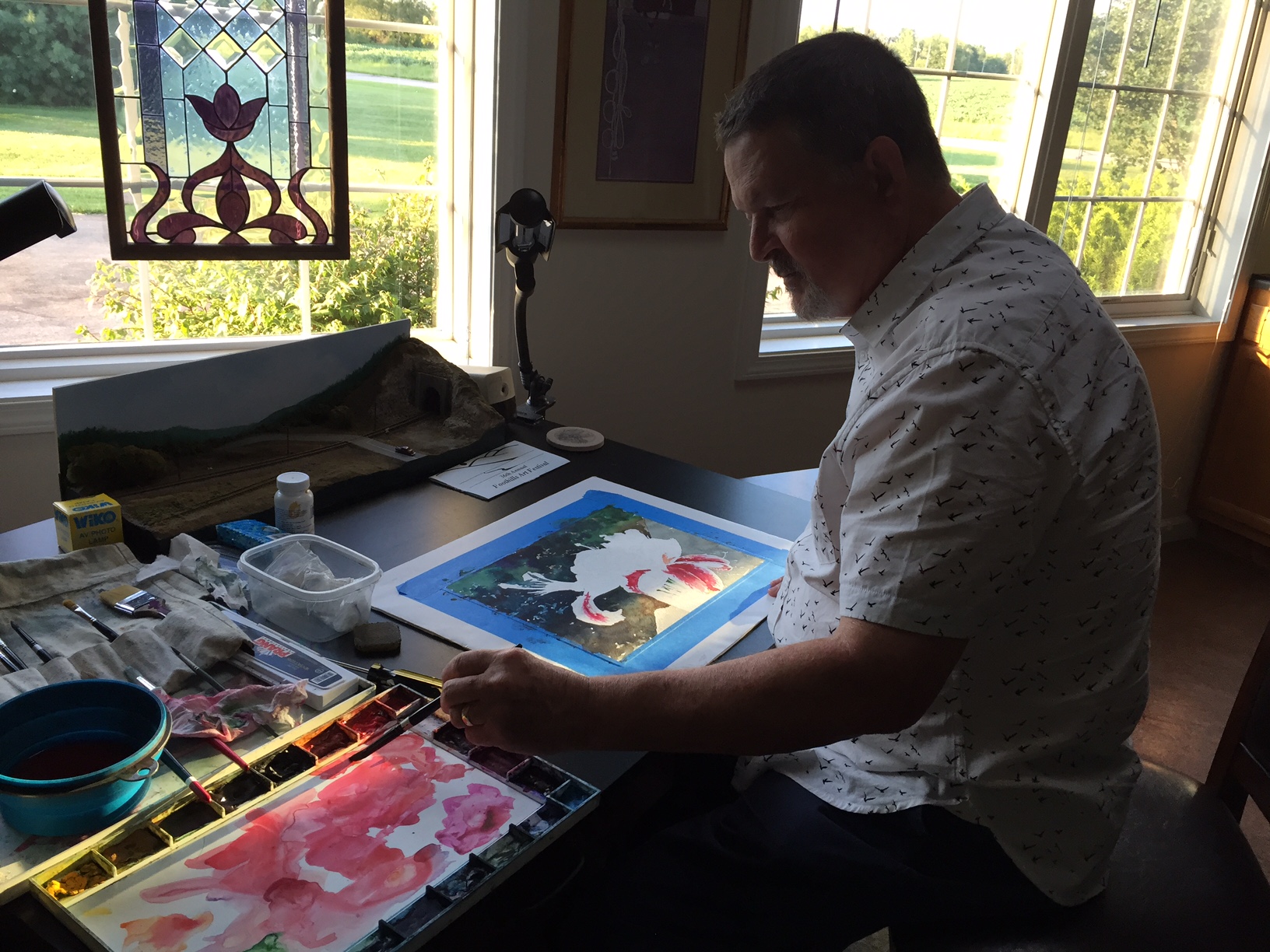 Clevenger watercolors in his home