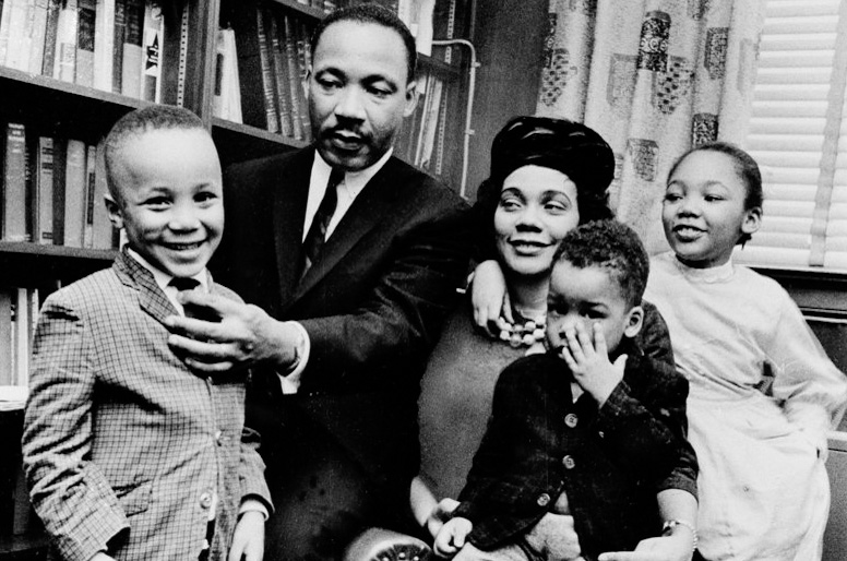 1963, file photo, Dr. Martin Luther King Jr. and his wife, Coretta Scott King, sit with three of their four children in their Atlanta, Ga., home. From left are: Martin Luther King III, 5, Dexter Scott, 2, and Yolanda Denise, 7. 