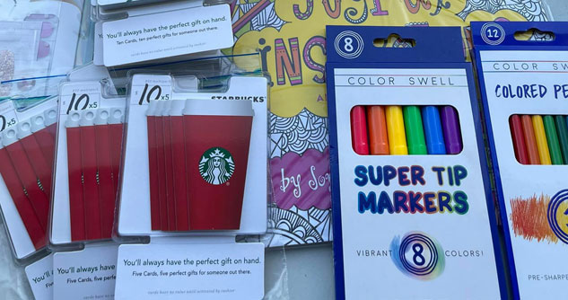 Starbucks gift cards and super tip markers