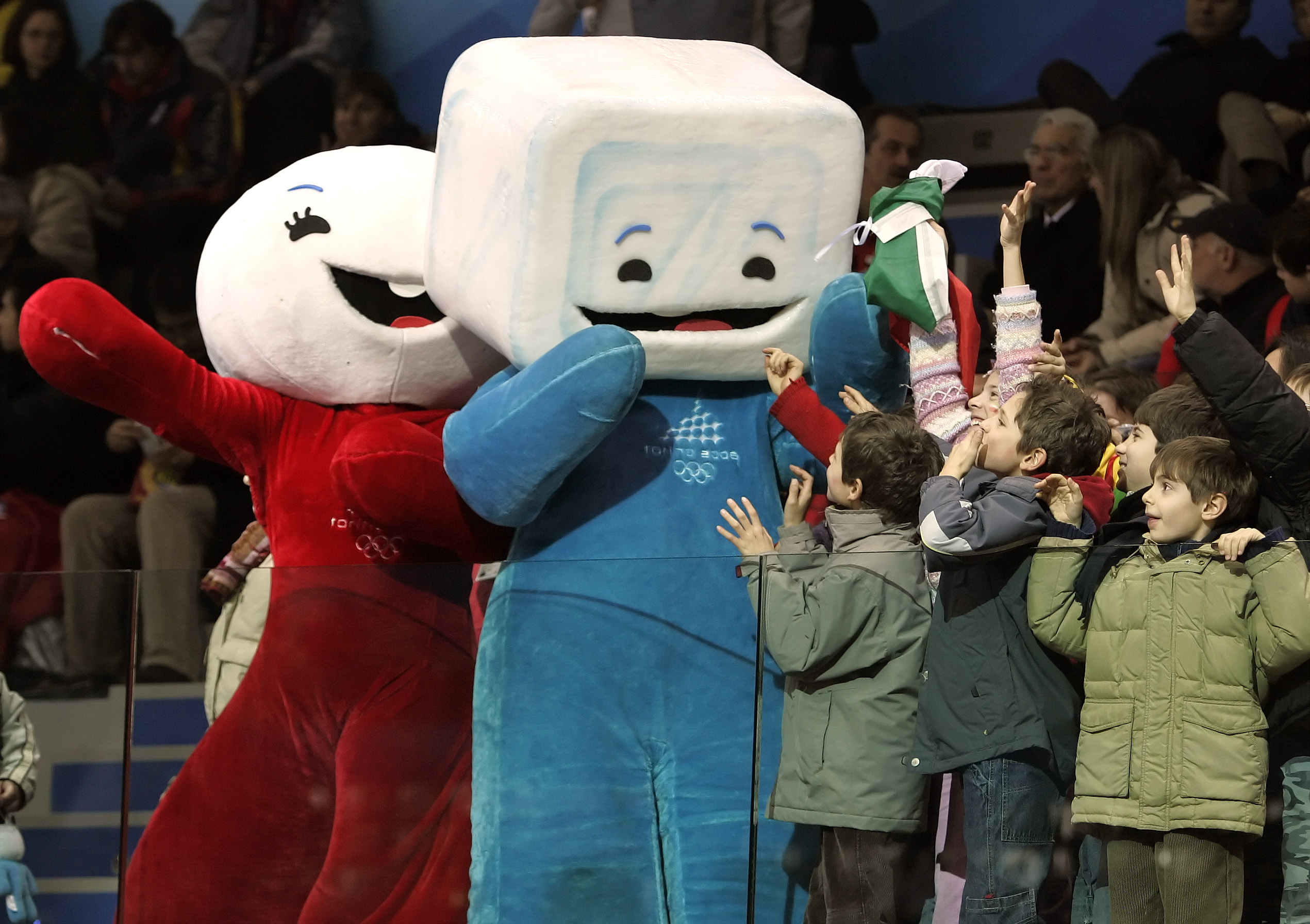 Torino Olympic mascots Neve, left and Gliz at the 2006 Winter Olympics