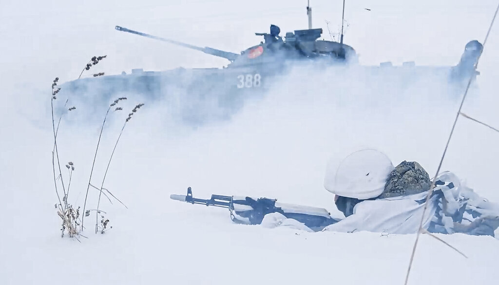 Russian soldiers attend a military training at the Yurginsky training ground in the Kemerovo region