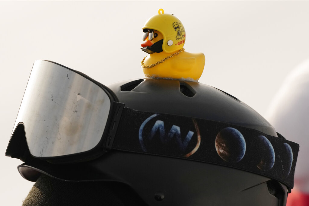 Rubber duck on helmet at Olympics