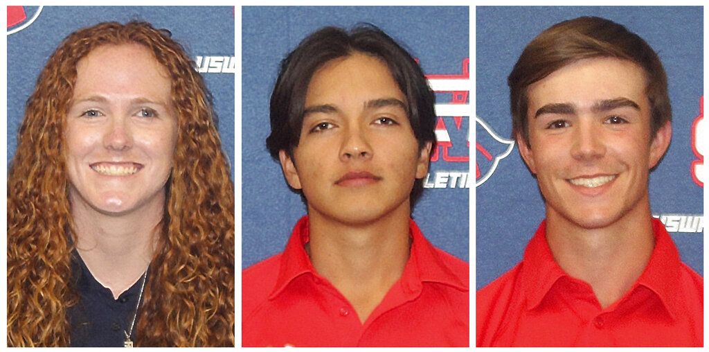 This combo of undated photos provided by the University of the Southwest, shows from left, golfers Karisa Raines, Mauricio Sanchez and Tiago Sousa