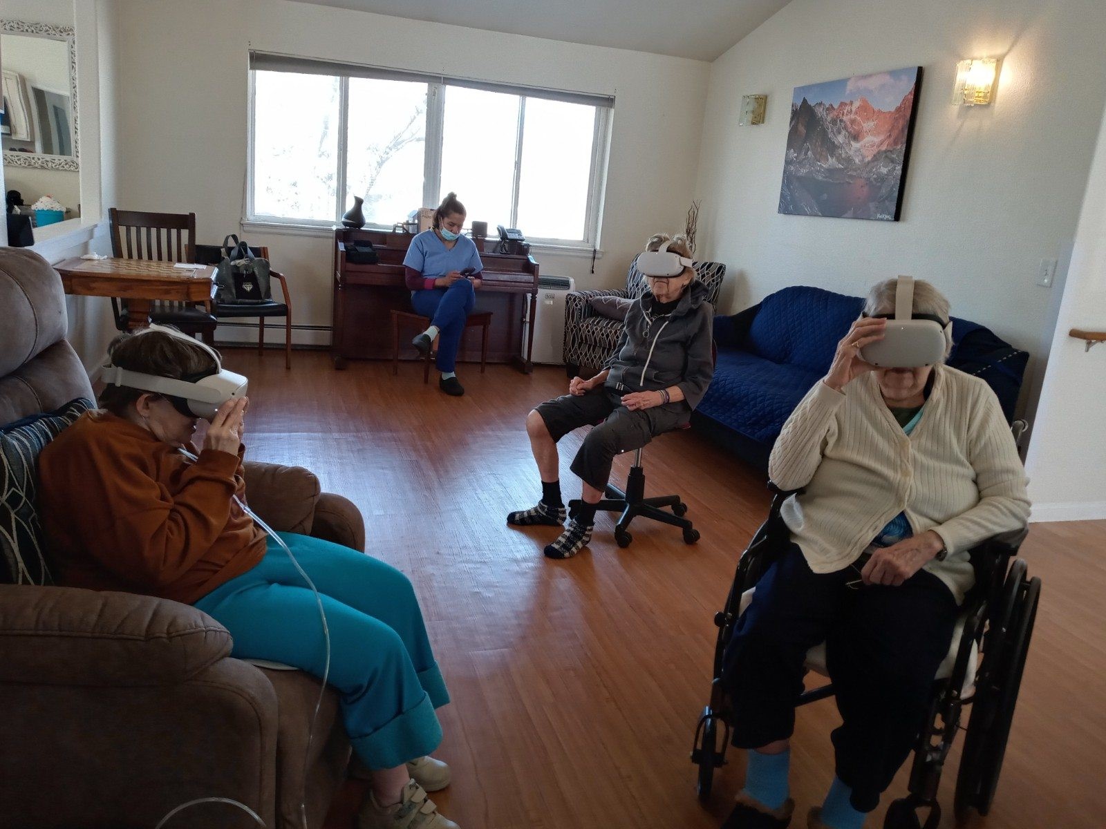 VR headsets in use at senior home