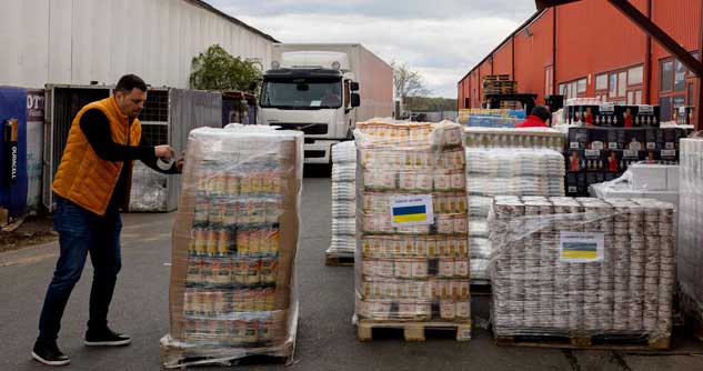 Pallets of food to be shipped to refugees