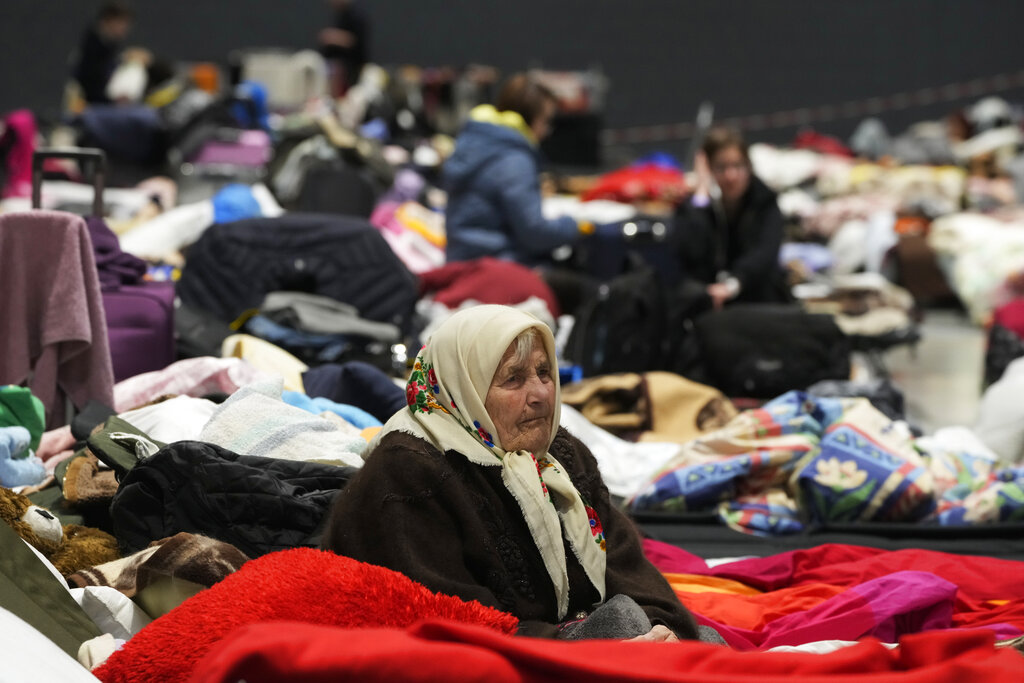 Elderly woman at Warsaw area refugee center