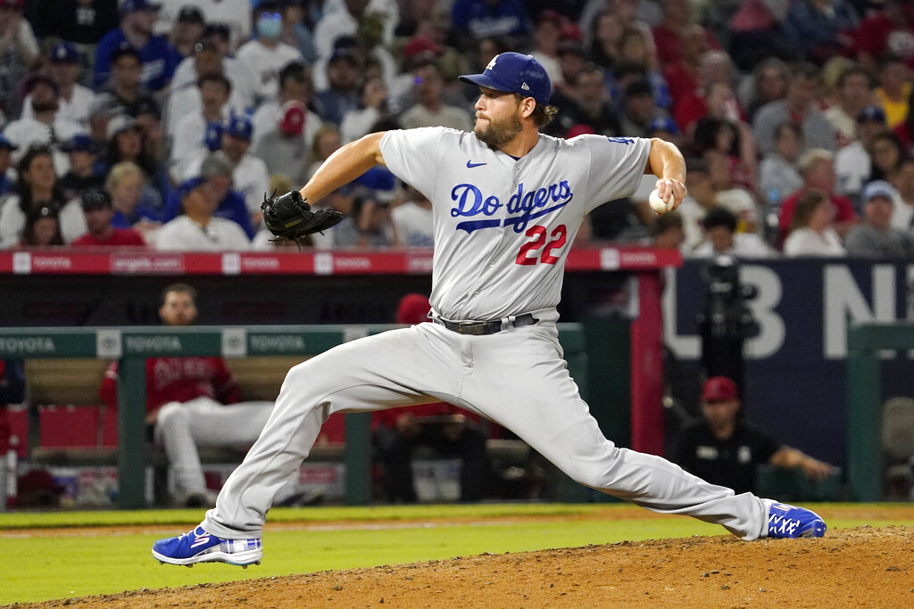 Los Angeles Dodgers starting pitcher Clayton Kershaw throws to the plate 