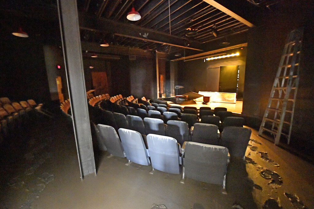 The Roadside Theatre at the Appalshop facility lies covered in mud in Whitesburg, Ky.