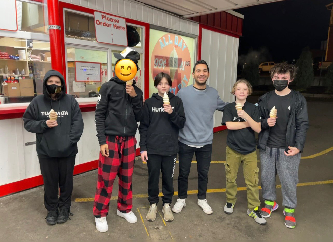 Joey with kids & cones