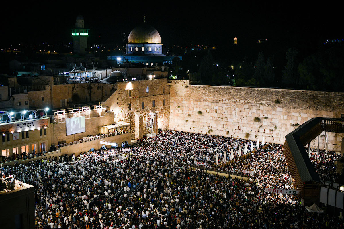 People praying for forgiveness (slichot), at the Western Wall in the Old City of Jerusalem, early on Sept. 25, 2022, on the eve of the Jewish holiday of Rosh Hashanah.