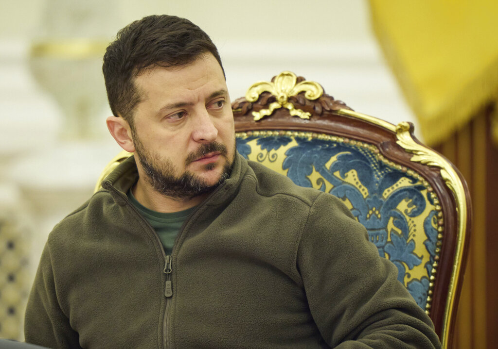 Ukrainian President Volodymyr Zelenskyy leads a meeting of the National Security and Defense Council in Kyiv
