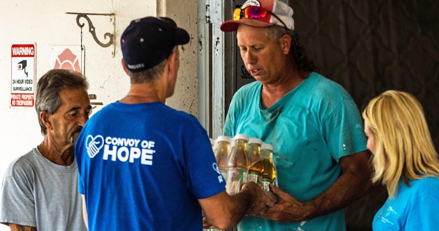 Convoy of Hope worker brings supplies to man affected by Hurricane Ian