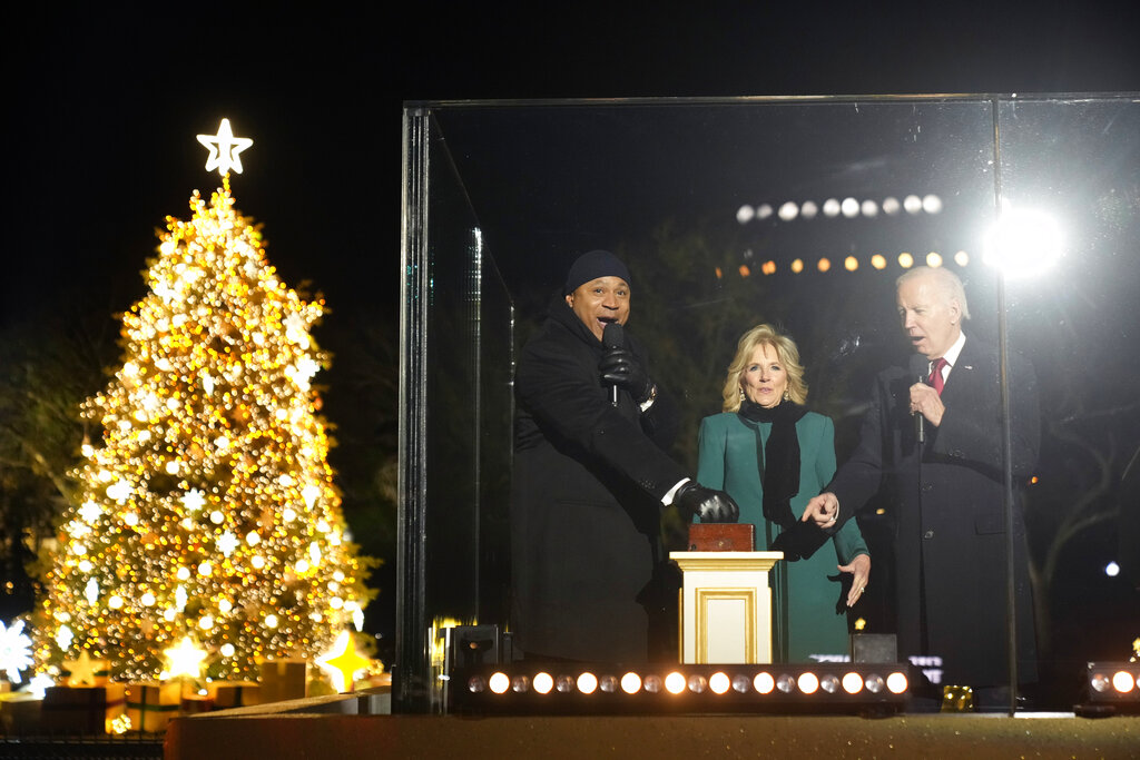 LL Cool J helps President Joe Biden and first lady Jill Biden light the National Christmas Tree on the Ellipse of the White House