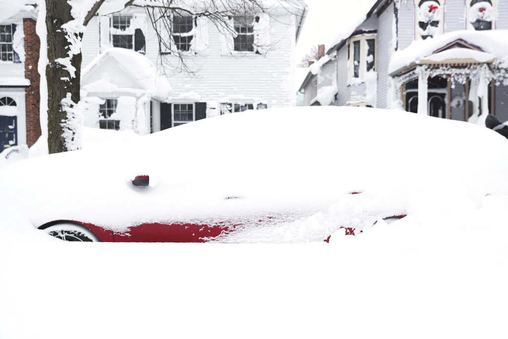 A stranded car is seen in a neighborhood of Buffalo, N.Y.