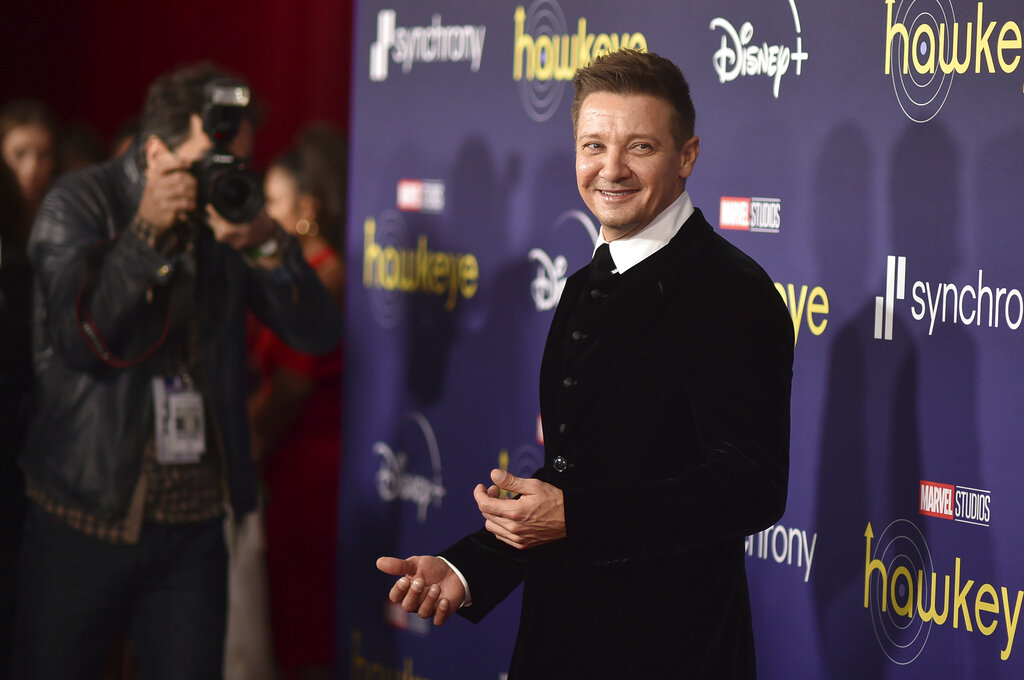 Jeremy Renner attends the premiere of "Hawkeye"