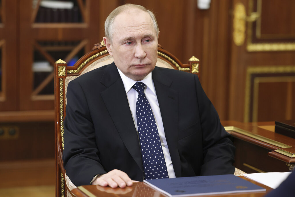 Russian President Vladimir Putin attends a meeting in Moscow