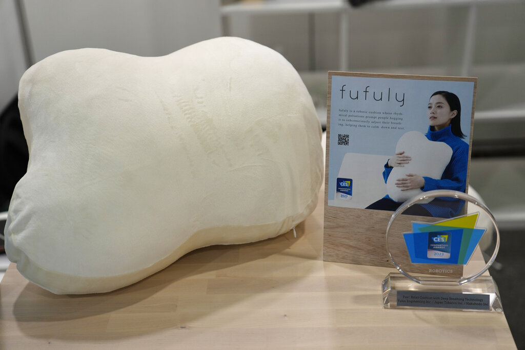 Fufuly robotic cushion is on display during the CES tech show