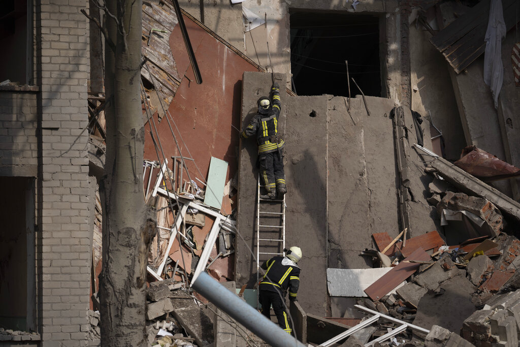 Heavily damaged school in Mykolaivka, Ukraine
