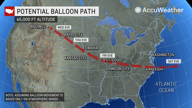Projected Spy Balloon Path