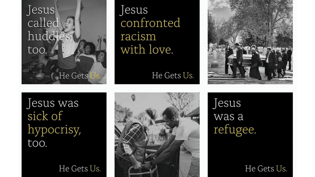 Various slides that say things like "Jesus called huddles too." And "Jesus confronted racism with love."