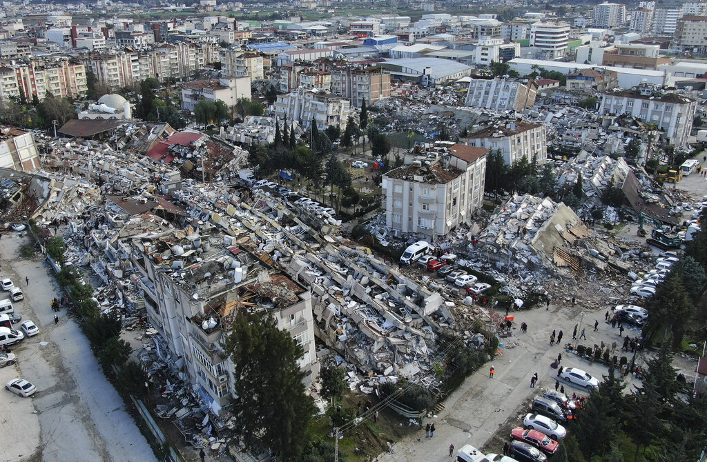 Aerial photo shows the destruction in Hatay city center, southern Turkey
