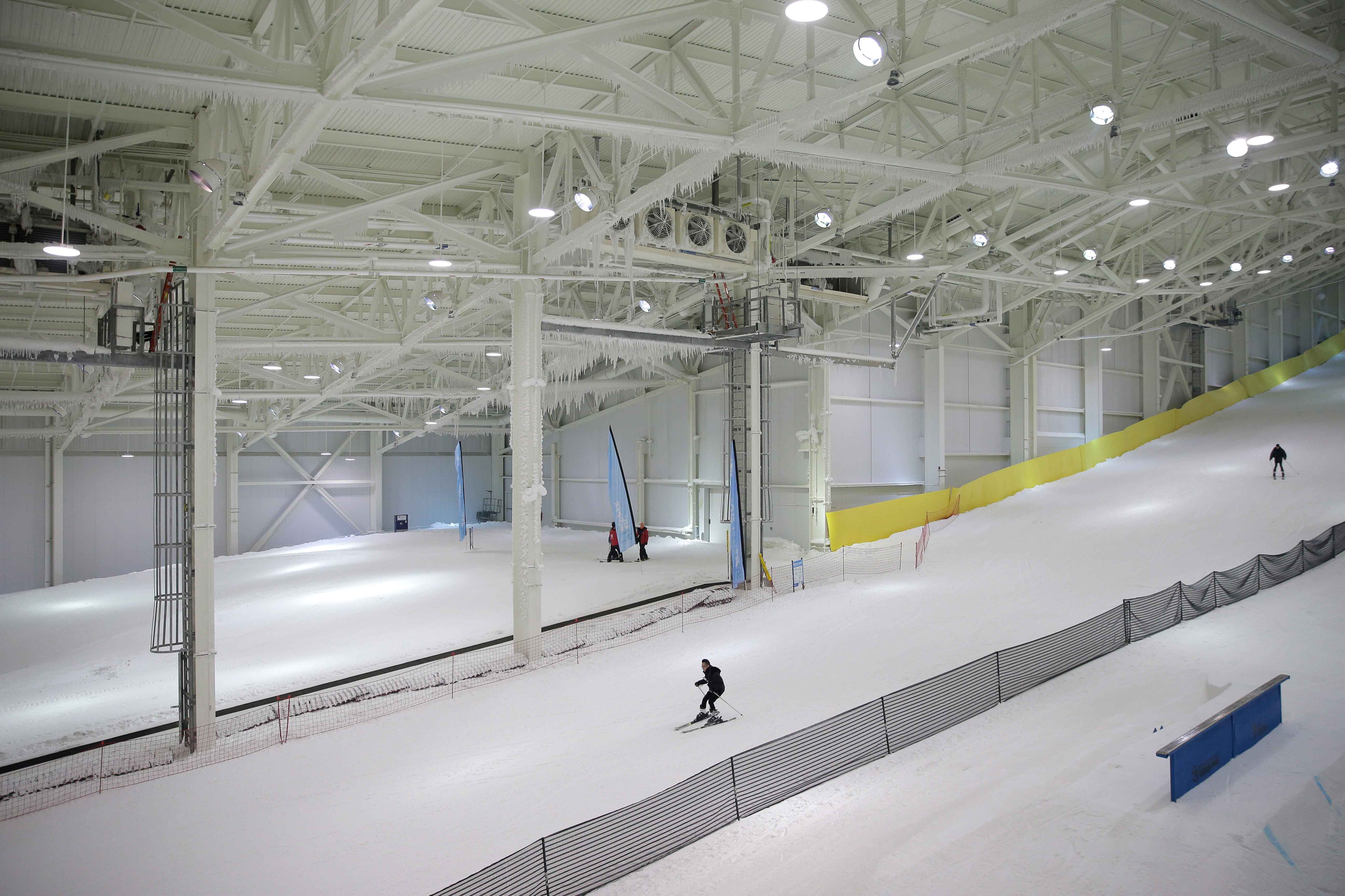 Skiers at indoor ski park