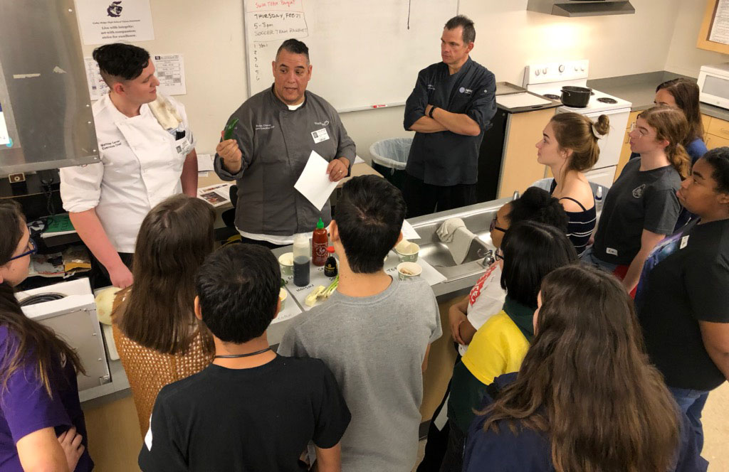 Students learn about the history of ramen and different ingredients that can be used to make a flavorful ramen dish